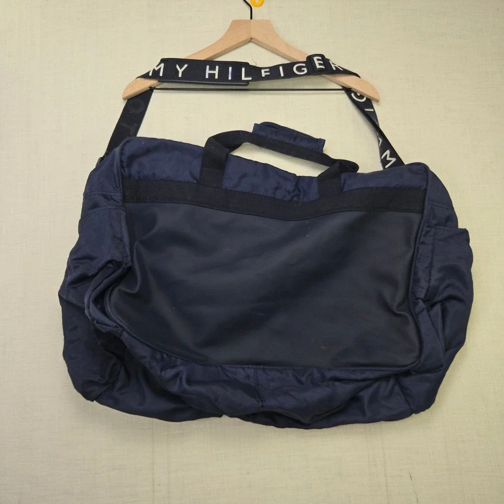 VTG Tommy Hilfiger Duffle Bag Blue Carry On Large Logo Strap Travel Weekender XL